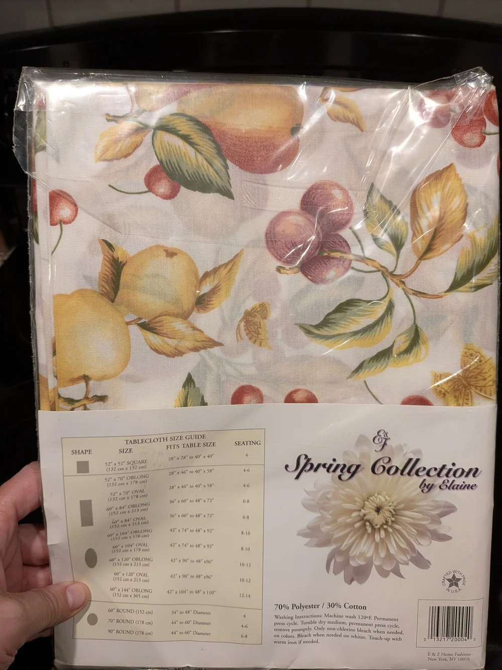 Spring Collection by Elaine Floral Tablecloth - Cream, Green, Gold NOS